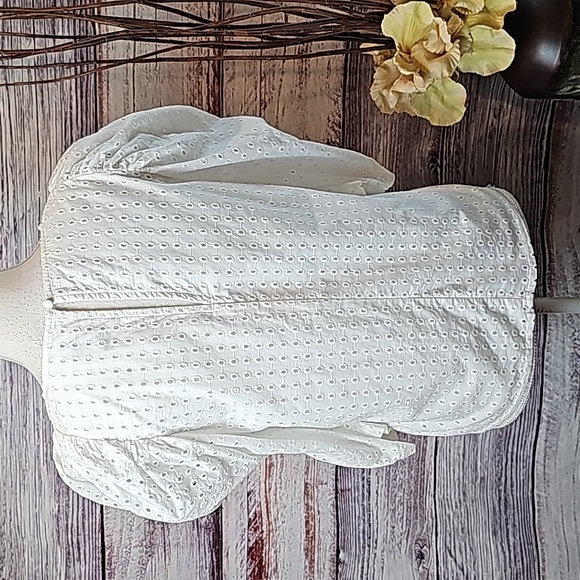 NEW A•NEW•DAY WHITE LINED EYELET LANTERN SLEEVE PULLOVER BLOUSE TOP - Picture 5 of 14